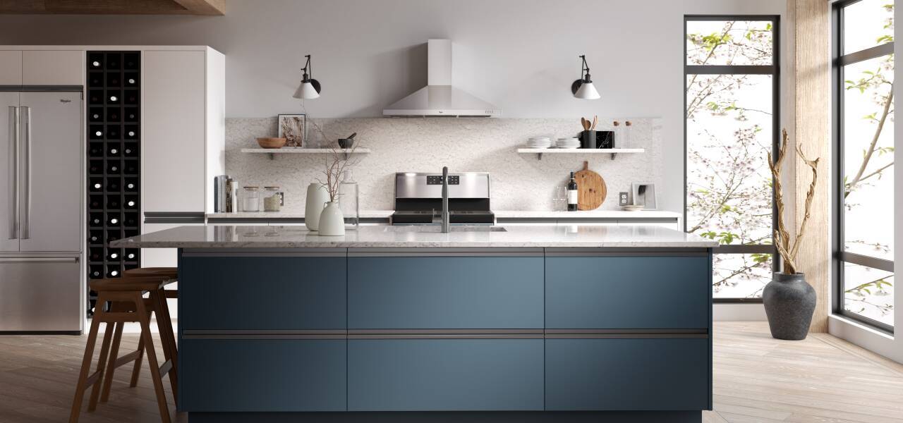 Roma Kitchen in Navy and White Matte